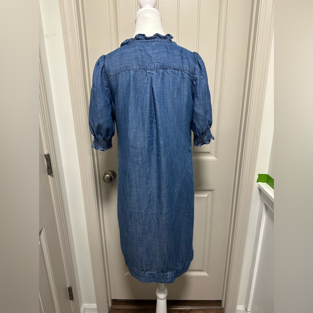 Talbots Blue Chambray Ruffle Neck Shift Dress - image 5